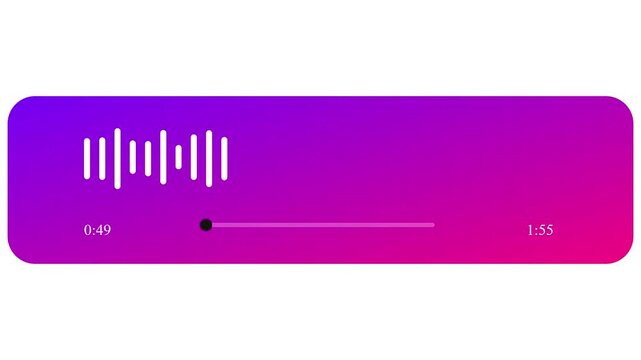 Audio player widget vector with purple pink gradient background and white sound wave progress bar