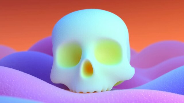 Colorful 3d halloween skull illustration with neon vibrant gradient design on bright background