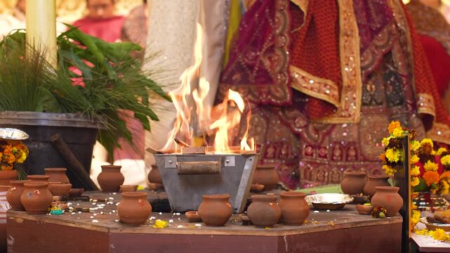 Sacred Fire Ritual in Traditional Indian Wedding Ceremony