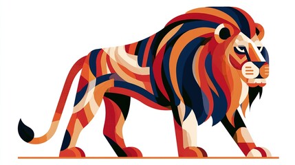 Obraz premium Majestic Lion Vector Illustration in Bold Geometric Style
