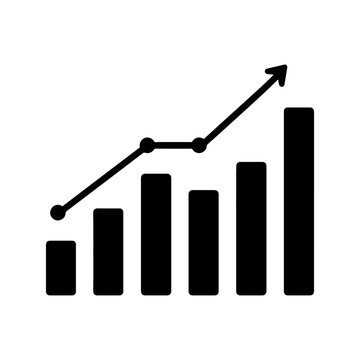 Business performance growth bar chart with rising trend arrow, business
