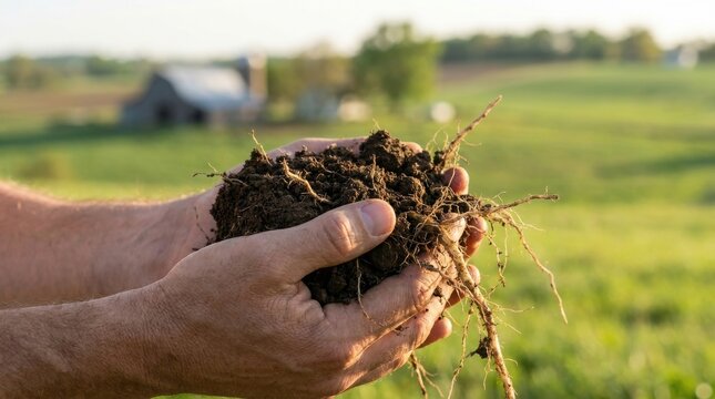 Regenerative Agriculture: Farmland restored through carbon regeneration techniques in a rural landscape 