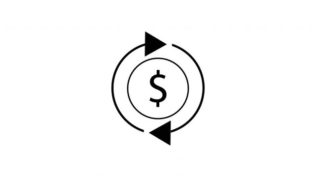 Money Transfer Icon Animation with Dollar Currency Exchange Loop and Circular Arrows Outline