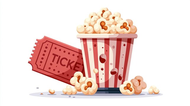 Movie Ticket and Popcorn Vector Illustration for Entertainment