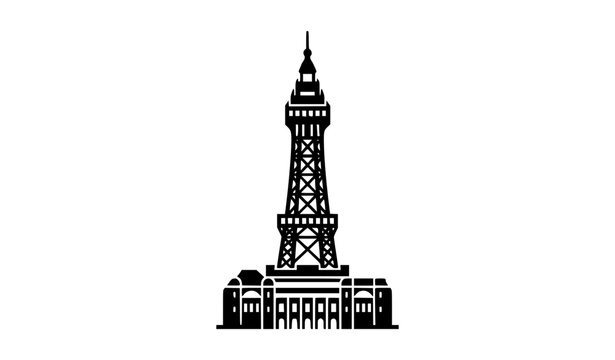 Blackpool Tower front elevation silhouette icon minimal black vector landmark design isolated on white background