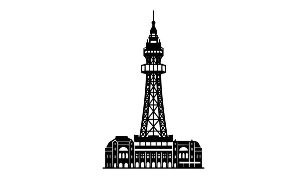 Modern Blackpool Tower icon black silhouette minimal architecture vector isolated on white for travel and branding