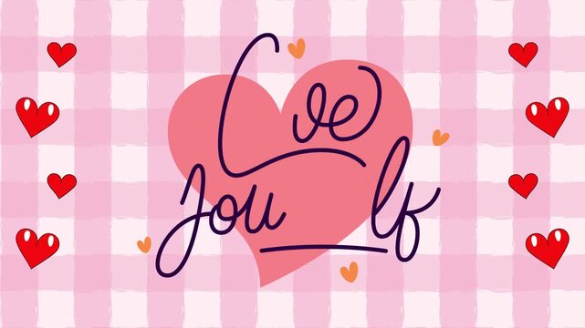 Pixel Art Love Heart Animation on Pink Gingham Background