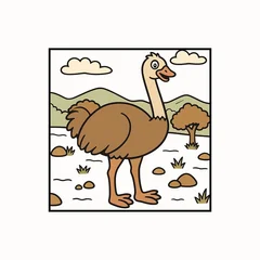 Fototapete Zoo Ostrich standing in a savanna landscape with mountains and trees under a cloudy sky Isolated on white background  © Yasin Ahmed