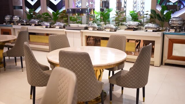 Elegant Buffet Setup in a Modern Banquet Hall