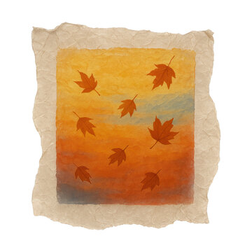 PNG Autumn leaves on textured paper