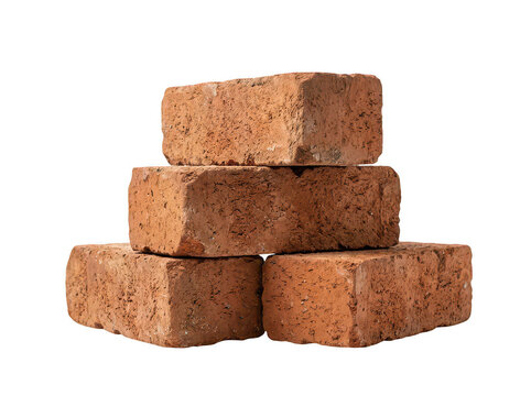 Stack of red clay bricks. Isolated masonry blocks for construction and building projects.