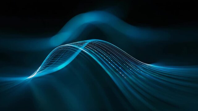 Cyan Light Arc Connecting Two Floating Digital Nodes