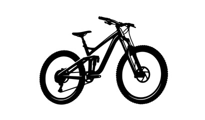 Fototapeta premium Dynamic mountain bike silhouette icon bold black cycling vector illustration isolated on white background