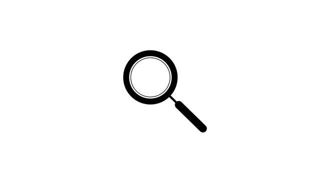 Black Search Magnifying Glass Icon Animation Isolated on White Background, 4K Video HD