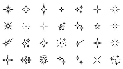 Fototapeta premium Minimal Thin Line Sparkle and Starburst Icon Set for Elegant Beauty and Luxury Design Projects