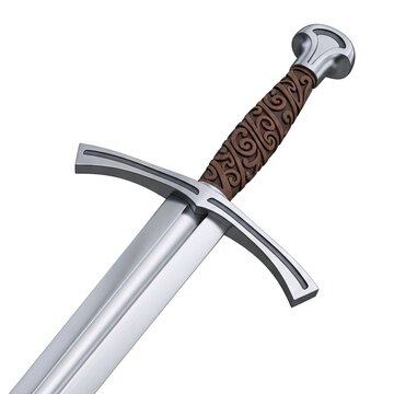 Close-up of a Medieval Sword with Ornate Hilt and Polished Blade.