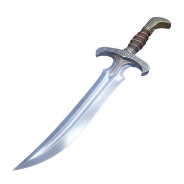Ancient Silver Dagger with Ornate Hilt on White Background.