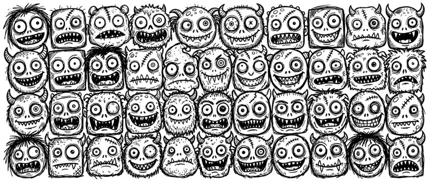Doodle Monsters Collection Isolated Transparent Background