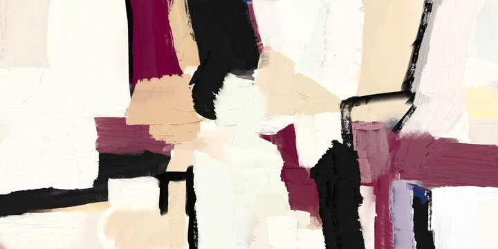 Modern abstract painting with architectural forms and textured neutral brushstrokes
