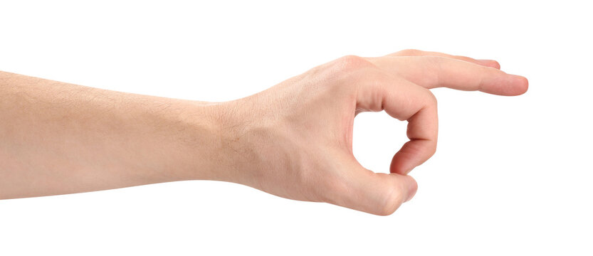 Male hand ready to flick with fingers or holding something, isolated on transparent cutout background
