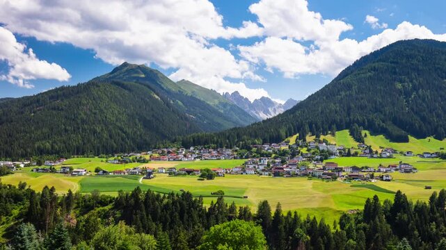 Time lapse of Typical Alps village in Tyrol near Innsbruck in Austria at sunrise.
