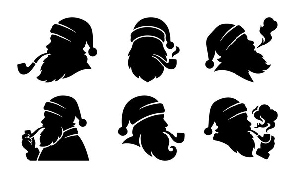 Santa Claus Silhouette Icons, Christmas Character Vector Set, Festive Holiday Design Elements