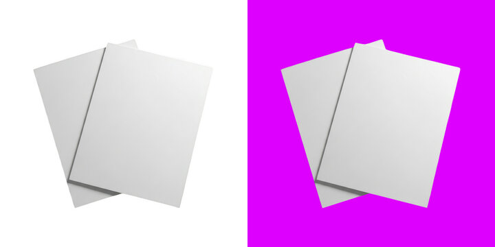 Two blank sheets of white paper overlapping each other as a simple flat icon design for digital document use