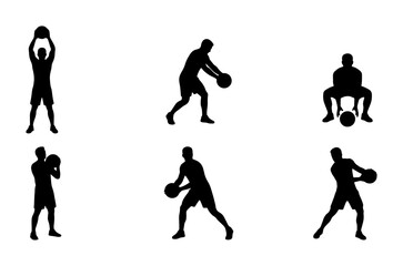 Obraz premium Silhouette Athletes, Basketball Player Poses, Dynamic Sports Action Vector Set