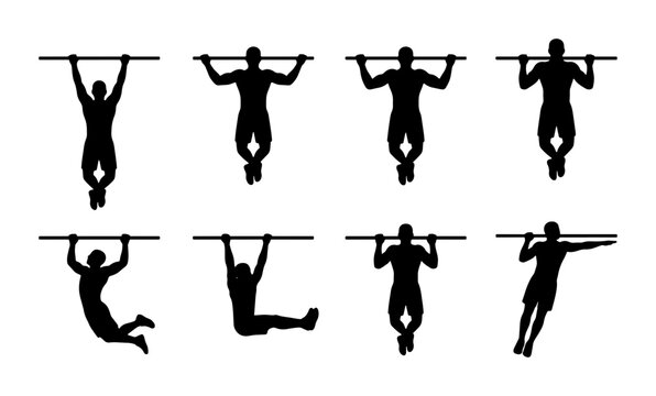Pull Up Exercise Silhouettes, Fitness Training Poses, Bodyweight Workout Collection