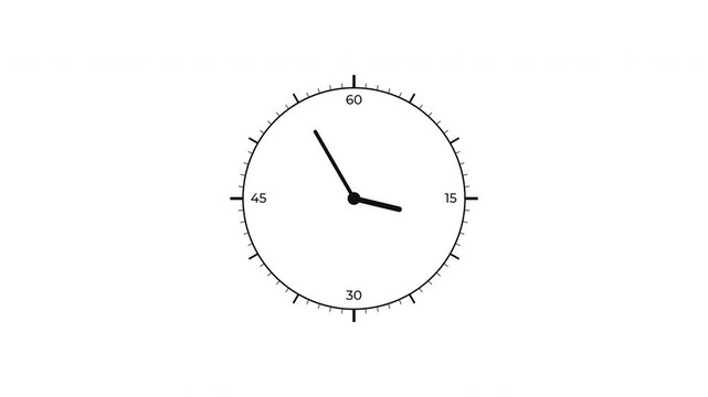 Minimalist clock animation with fast ticking watch face on white background