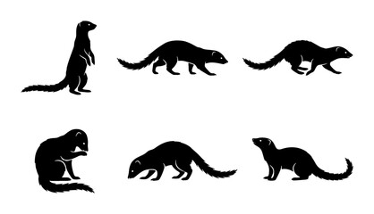 Meerkat Silhouette Collection, Wildlife Animal Poses Vector Set, African Savanna Mammal Icons