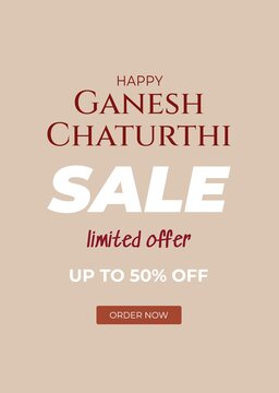 Ganesh Chaturthi sale poster with festive greeting and promotional text, perfect for marketing, advertising, flyers