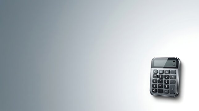 A single calculator placed on the bottom right corner of a clean light gray gradient background surface