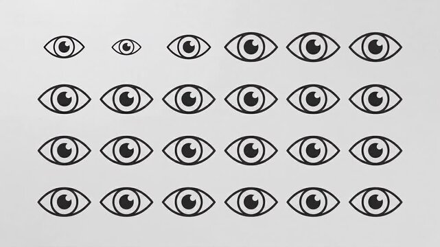 Grid reveal animation of eye icons, vision surveillance concept motion graphic