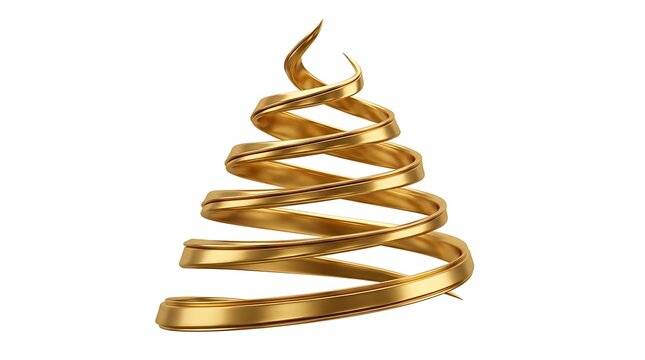 Abstract golden spiral christmas tree shape isolated on white background.