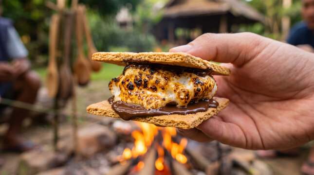 Golden Gooey Campfire S mores with Melted Chocolate