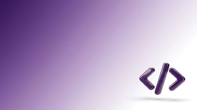Abstract digital background with a purple gradient and a central programming code symbol for software development concepts