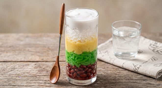 Layered Asian Sweet Bean Dessert Glass with Coconut Milk