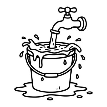 Water Overflowing from Bucket Under Tap Illustration