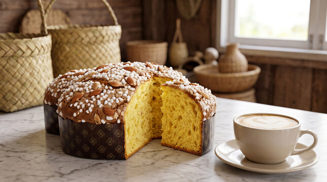 Italian Colomba di Pasqua Easter Cake with Cappuccino