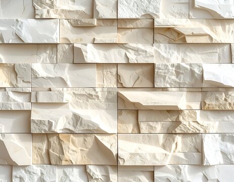 Close-up of a wall made of irregularly shaped, light-colored stone blocks