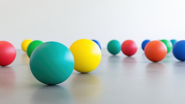 bouncing. Colorful bouncing balls leaving motion trails in a minimalist white room. lifestyle magazines, social media lookbooks, designed for lifestyle magazines and social media content.