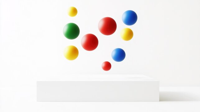 bouncing. Colorful bouncing balls leaving motion trails in a minimalist white room. lifestyle magazines, social media lookbooks, designed for lifestyle magazines and social media content.