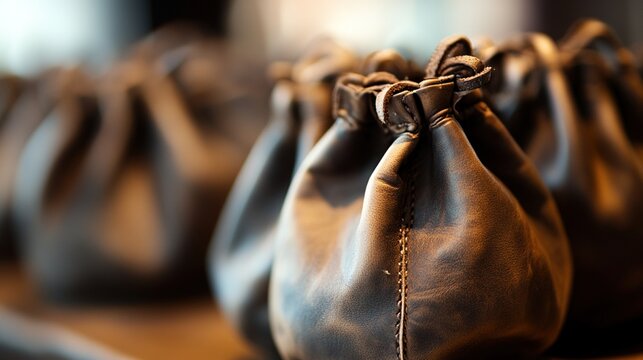 slit. A leather pouch with a subtle slit in a soft-focus market. lifestyle magazines, social media lookbooks, designed for lifestyle magazines and social media content, used by copywriters.