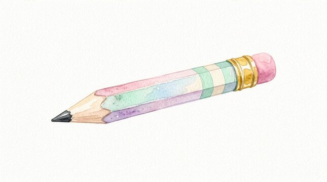 Pastel rainbow pencil on white background. Colorful wooden graphite pencil for drawing.