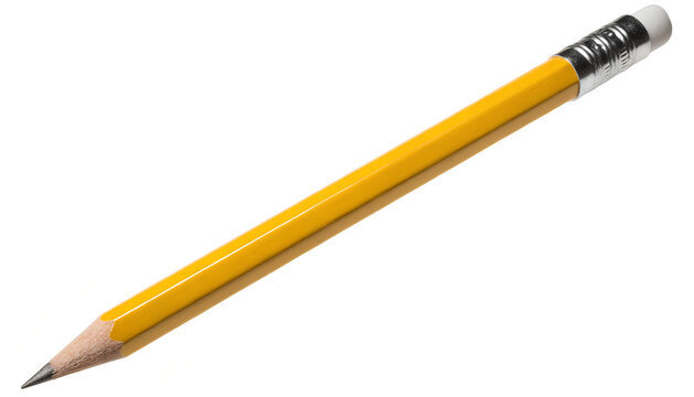 Yellow pencil isolated on white background. Graphite writing tool for school or office work.