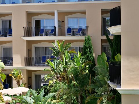 Resort Balconies Overlooking a Lush Garden