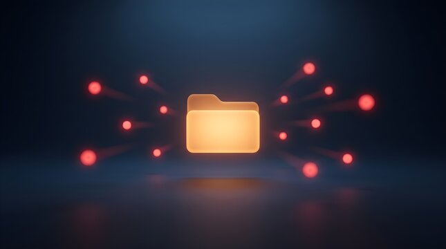 Cybersecurity Honeypot Concept Floating Glowing Amber Folder Trap with Red Attack Particles 3D

