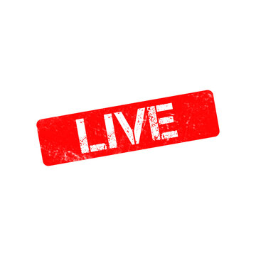 Red live stamp icon with grunge texture, distressed rubber stamp with live text, isolated vector graphic for streaming and broadcasting