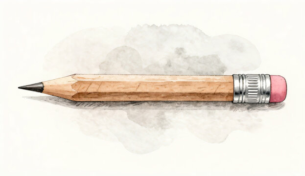 Wooden pencil with pink eraser on white background. Classic graphite writing tool for office, school, and creative design use.